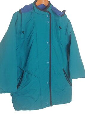 Vintage LL Bean Jacket Women XL Fleece Lined Teal Snap Zip Hood Work READ